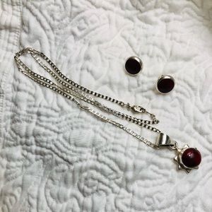 Red Jasper & Silver Necklace & Earring Set .925